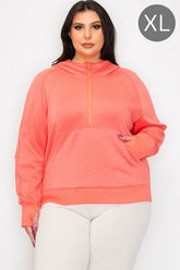 Women’s Plus Half-Zip Thumb Holes Pocket Hoodie | Zarnesh
